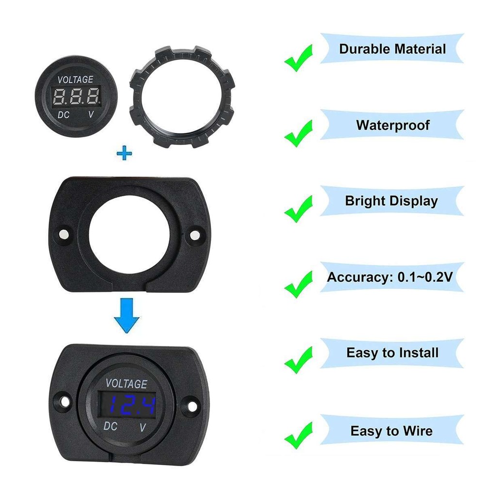 Volt Gauge Meter Voltage LED Digital Display DC 12V-24V Car Panel Voltmeter