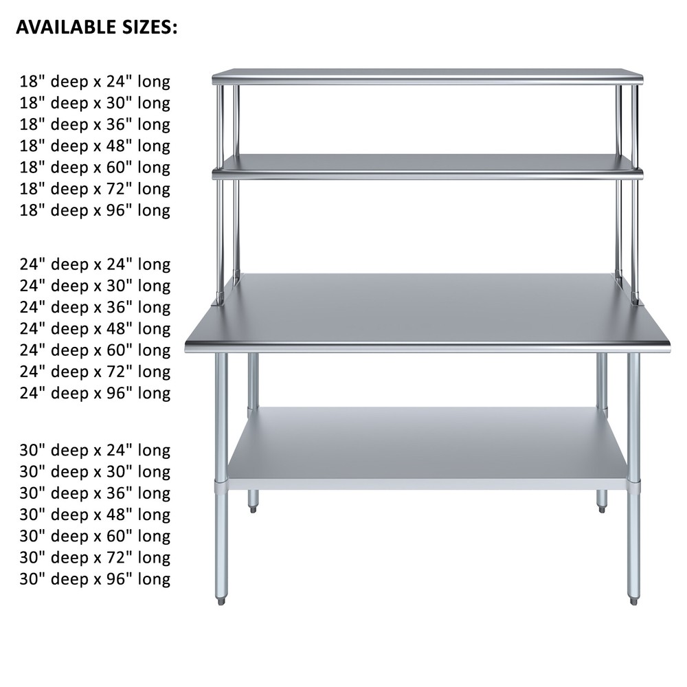 Stainless Steel Work Table With Double Tier Overshelf