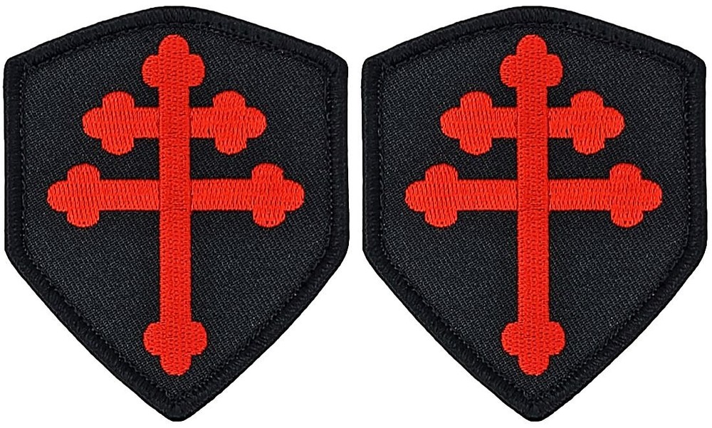 CROSS OF LORRAINE SHIELD EMBROIDERED PATCH |2PC HOOK BACKING   3"x2.5"