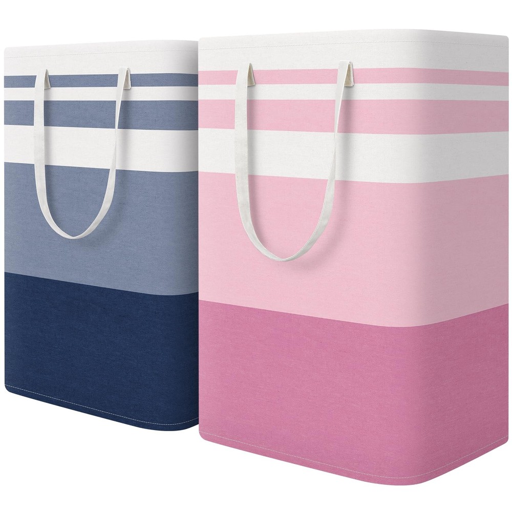 2 Pack Large Laundry Baskets, Waterproof, Freestanding Laundry Hampers, Colla...
