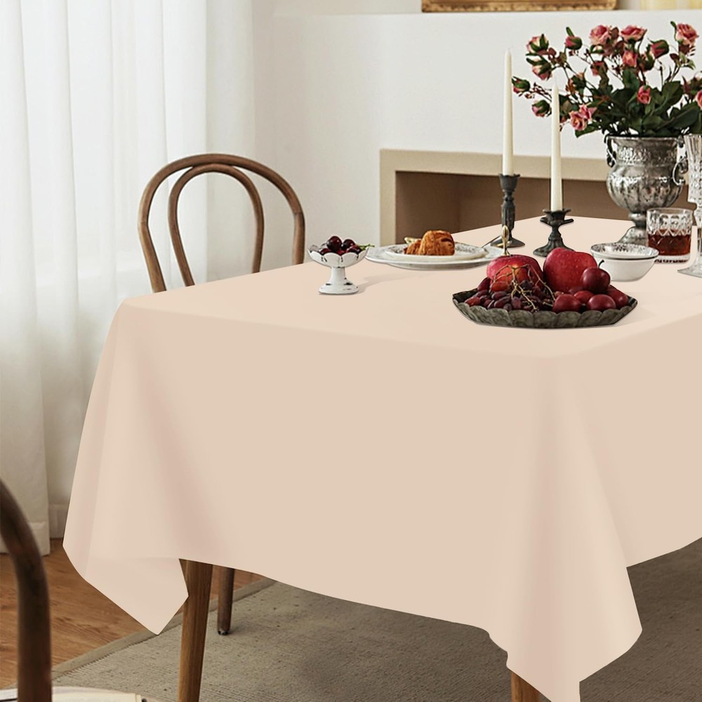 3 Pack Beige Plastic Tablecloth Disposable Rectangular Table Cloth 54 x 108 I...