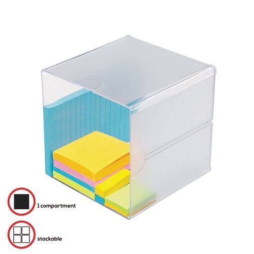Deflecto Stackable Cube Organizer, 1 Compartment, 6 x 6 x 6, Plastic, Clear