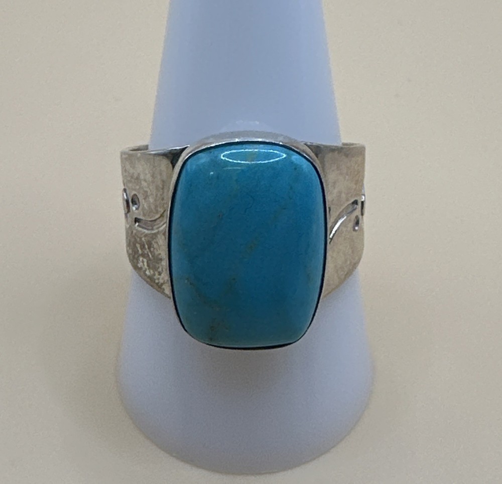 925 Sterling Silver Square Turquoise Stone Ring /Size 11
