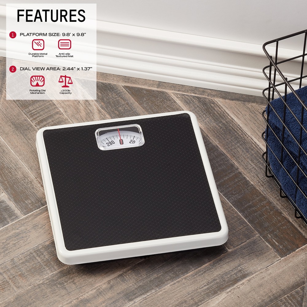 lb Analog Dial Bathroom Scale with Dial Display Black