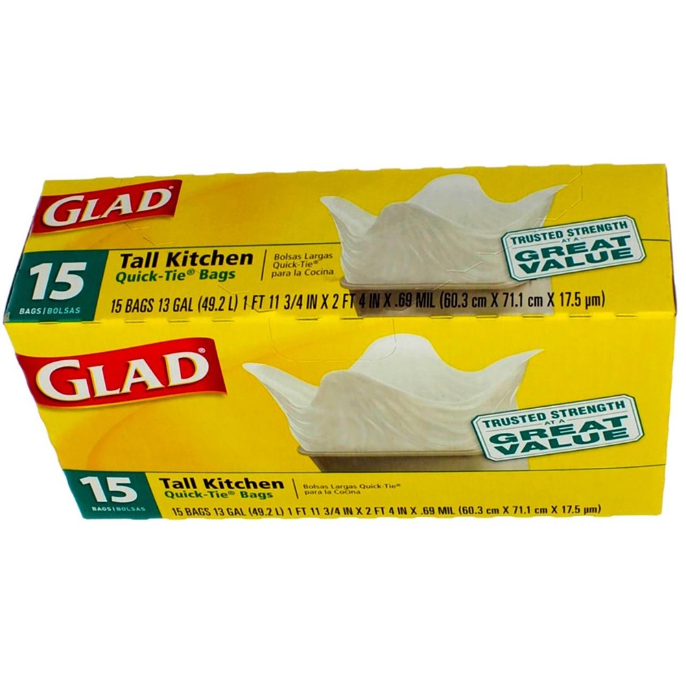 Glad Tall Kitchen Bags, Quick-Tie, 15 Bags