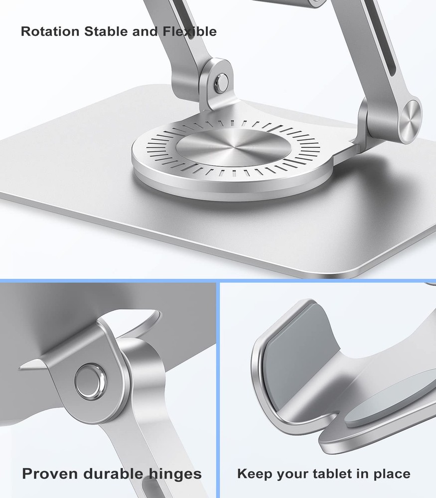JOIOT Tablet Stand, Swivel Ipad Stand with 360 Rotating Base, Silver