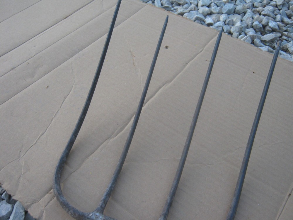 Fork Rake Head 4 Thines Rusty Wood handle Original Vintage Primitive 62" long