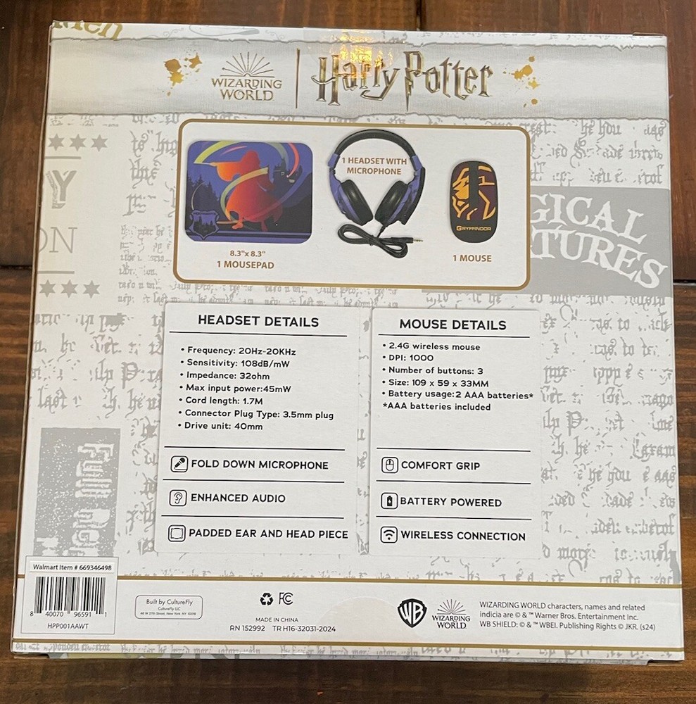 Harry Potter Headset with Microphone, Wireless Mouse, Mouse Pad 3 Piece Set🔥