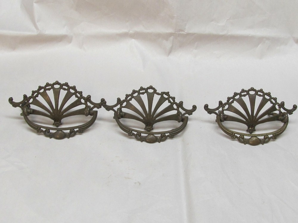 3 Vintage Fancy Brass Drawer Pulls