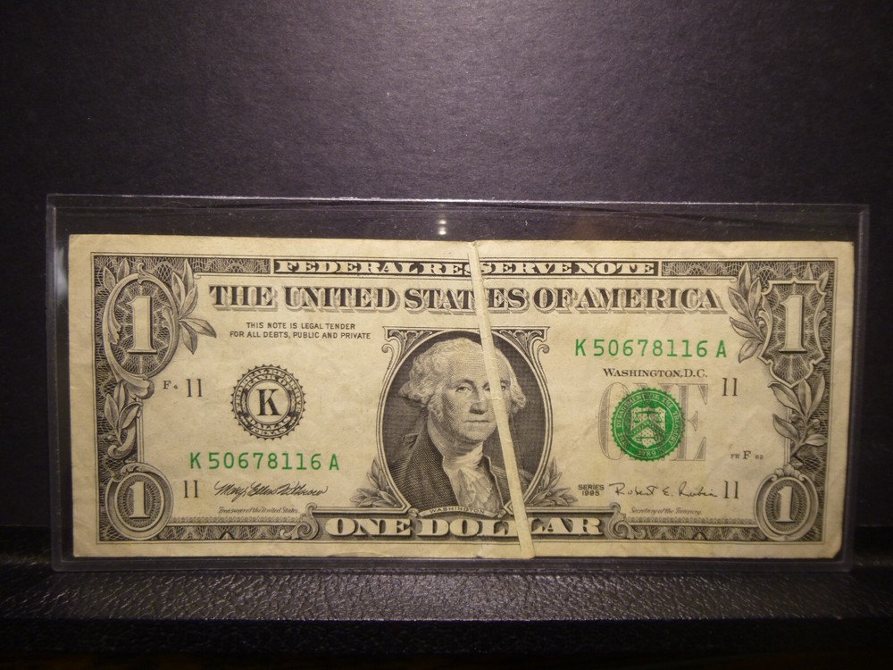 1995 $1 DOLLAR BILL GUTTER FOLD ERROR NOTE