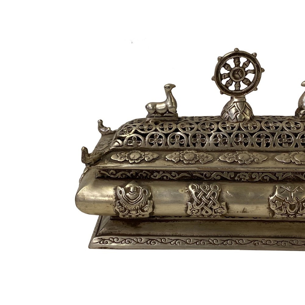 Chinese Tibetan Silver Color Rectangular Shape Incense Burner Display ws3311