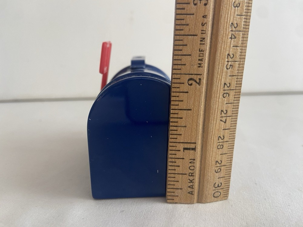 Giftco Mini Metal Mailbox Stamp Roll Dispenser Postal Blue Red Flag Desktop