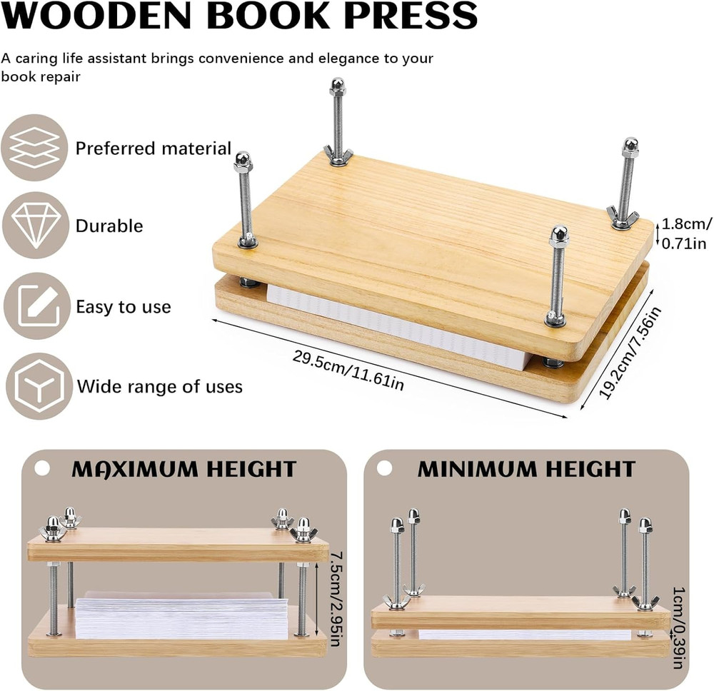 Press—7.9”X11.6” Wooden Binding Press Bookbinding Kit Portable and Easy Assembl