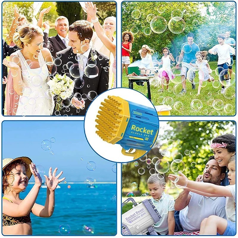 69 Holes Rocket Bubble Gun Kids Automatic Soap Bubble Blower w/ Lights