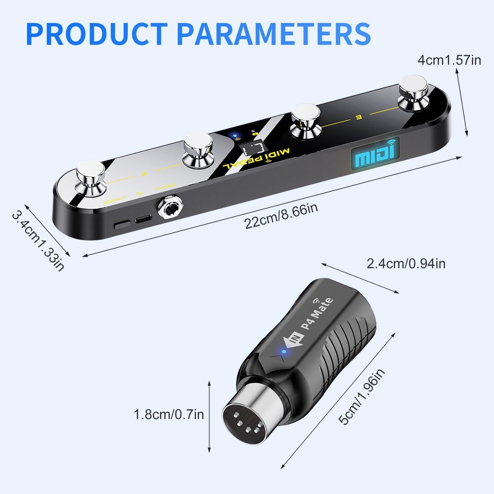 Wireless MIDI Foot Controller Pedal with MIDI Receiver, Bluetooth & USB MIDI ...