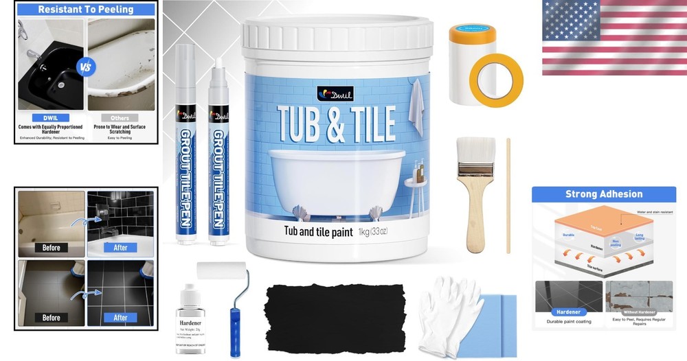 DIY 33oz Water-Based Bathtub & Tile Refinishing Kit - Easy Application, Low Odor