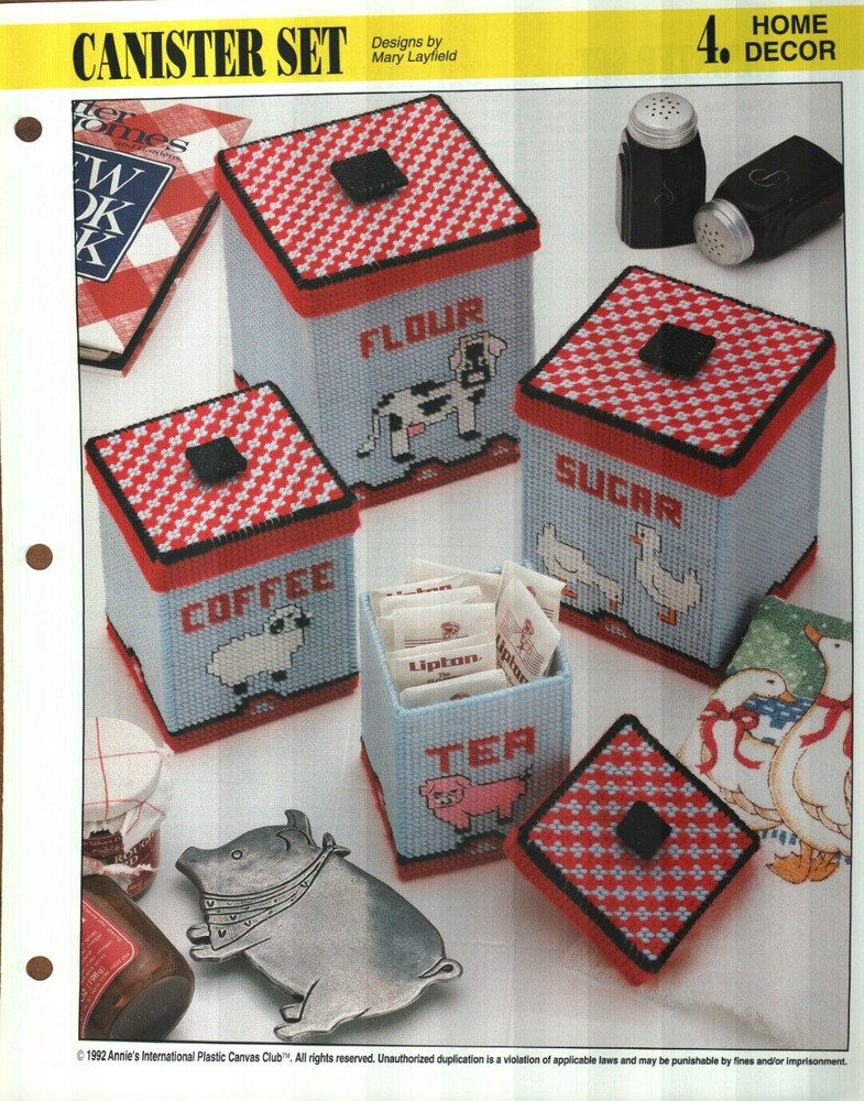 NEW CANISTER SET 4 SIZES KITCHEN ANNIE'S PLASTIC CANVAS PATTERN INSTRUCTIONS