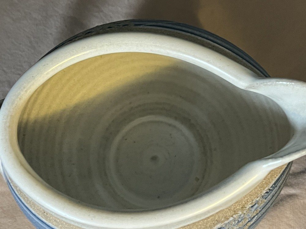 Pottery: Blue, Brown, and Cream Small Pitcher