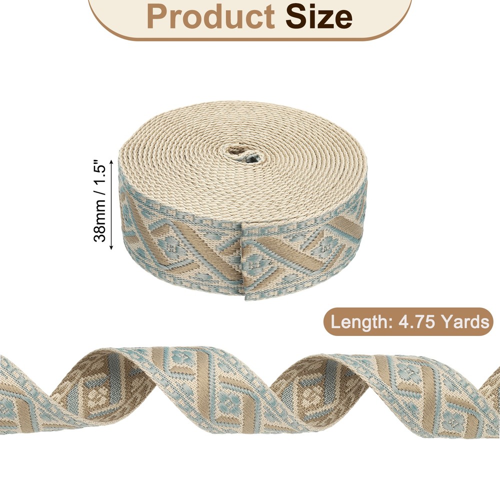 4.75Yards Cotton Webbing Strap 38mm Jacquard Webbing Strap, Cream-Light Blue