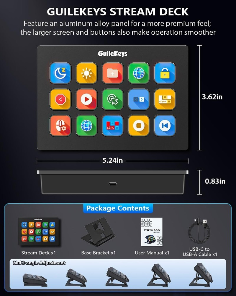 Stream Controller, Stream Deck with 15 Macro Keys Customizable, Gaming Macro ...