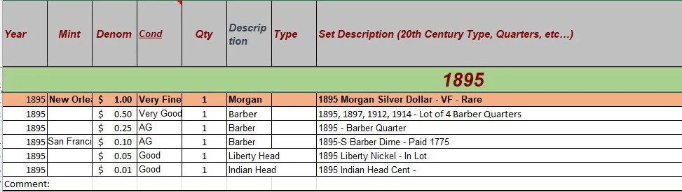 1895 Coin Set - B