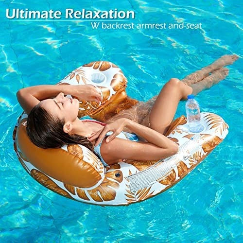 Inflatable Pool Float Chair - 2 Pack Pool Floaties Large TropicalBlue+Gold