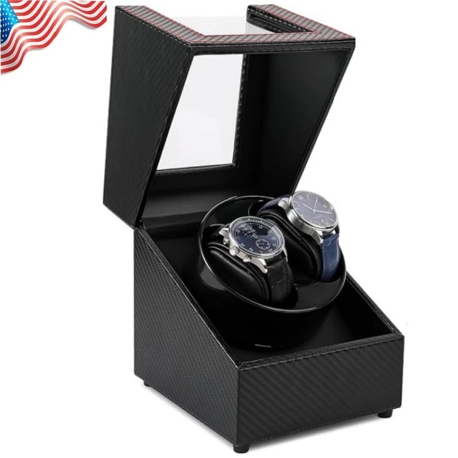 Automatic Rotation Double Watch Winder Box Leather Storage Display Case Gift US