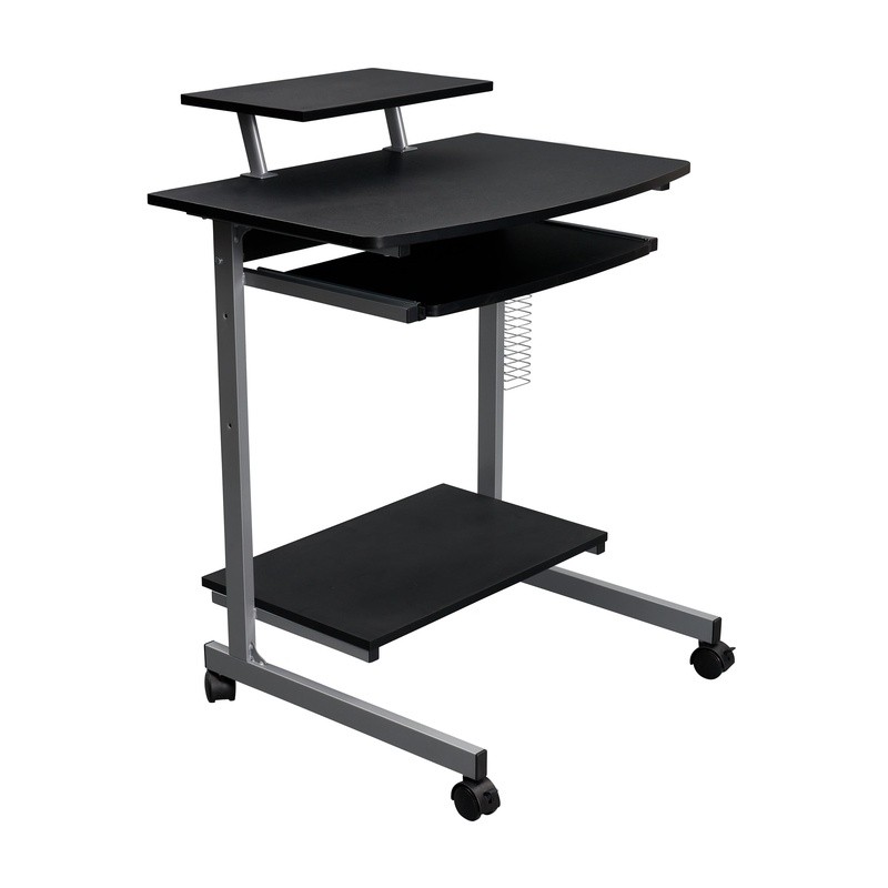 Compact Computer Cart Rolling Workstation Adjustable Shelf Keyboard Tray Storage