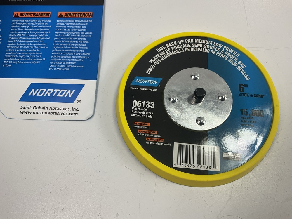 Norton 06133 6" PSA Medium Low Profile Back Up Pad For DA / Random Orbit Sander