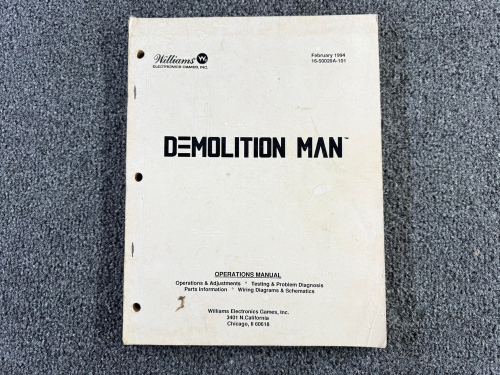Williams Demolition Man Pinball Machine Manual Schematics Preliminary ORIGINAL