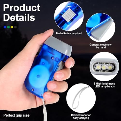 60 Pack Hand Crank Flashlight Operation Christmas Blue, Grey, Yellow, Green