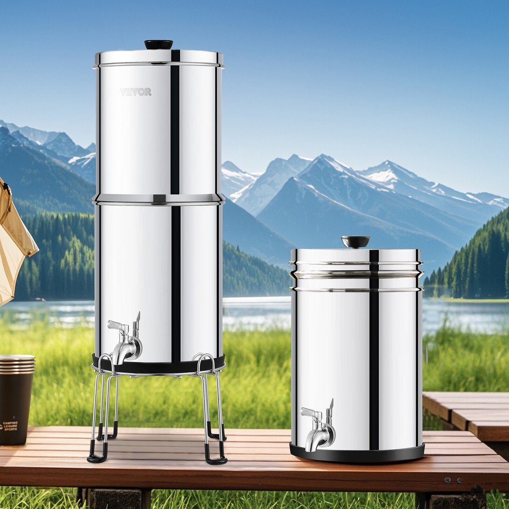 2.25G Gravity-fed Water Filter Countertop System Stainless Steel 2 Filters