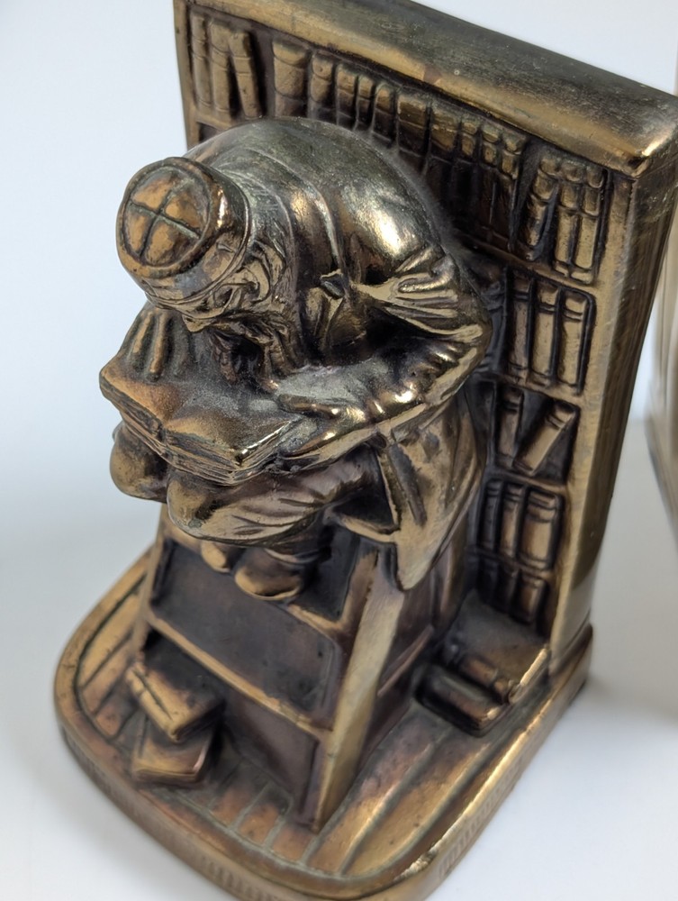 Vintage Solid Brass Figural Bookends Scholar Library Ladder Heavy 17lb Pair