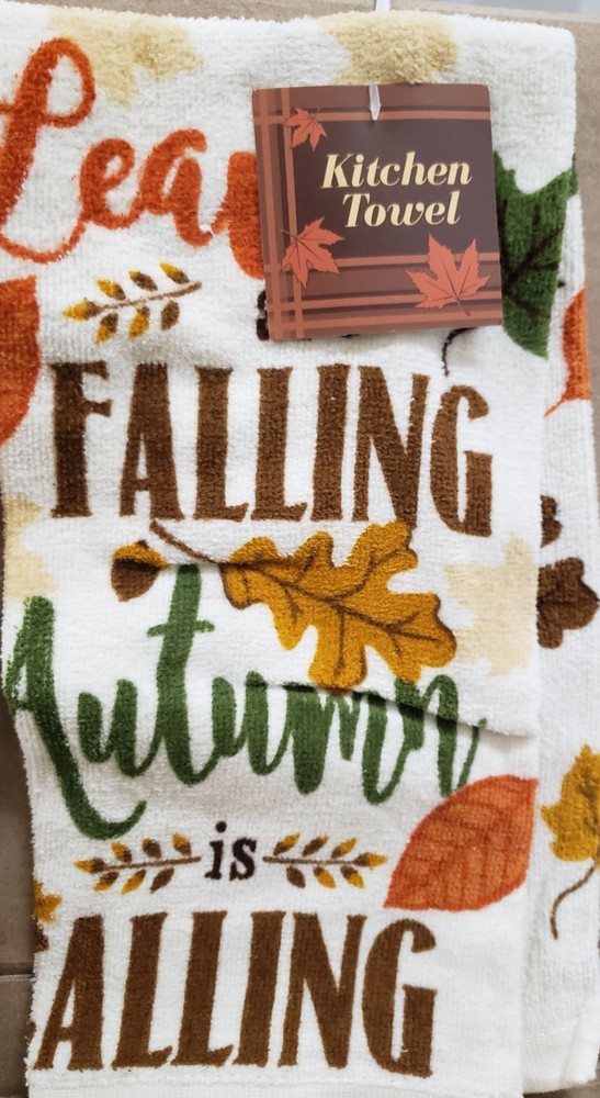 2 Same Printed Kitchen Towels (15"x25") LEAVES ARE FALLING, AUTUMN IS CALLING,MI