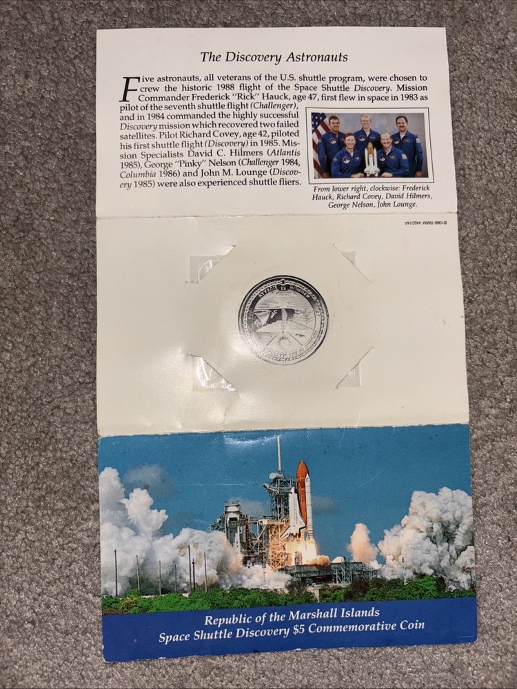 1988 Marshall Islands Space Shuttle Discovery $5 Commemorative Coin