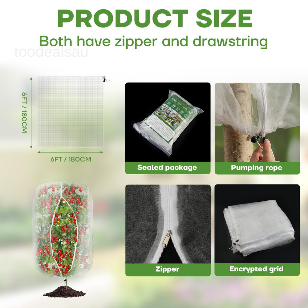 6FT x Fruit Tree Netting with Zipper and Drawcord, 2PACK-6FT*6FT, White