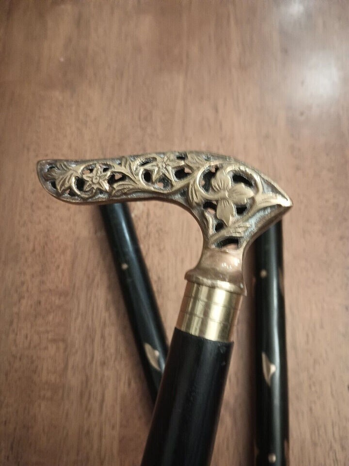 Vintage Heavy Solid Brass top Handle Cane oak walking stick Nautical Style Gift
