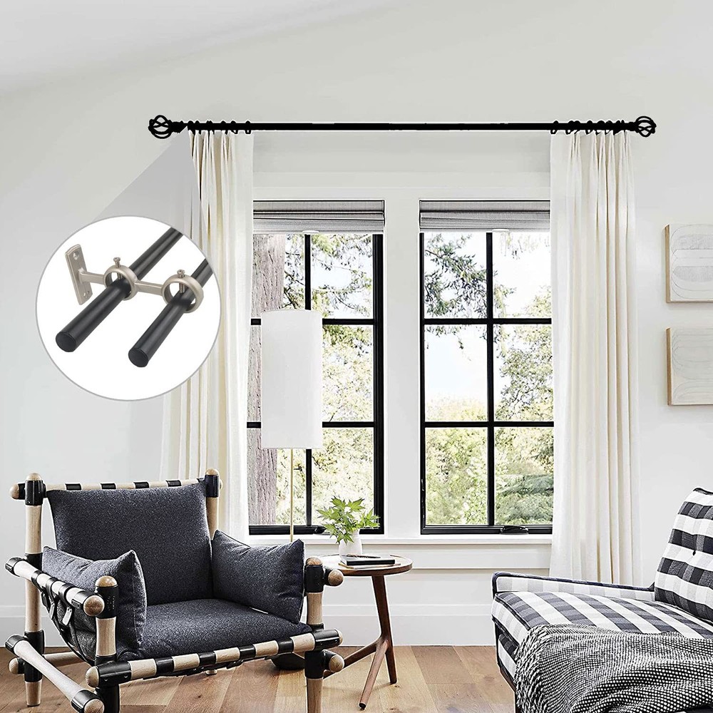 Kowibcl Curtain Rod Bracket, 3Pcs Double Holder, Silver