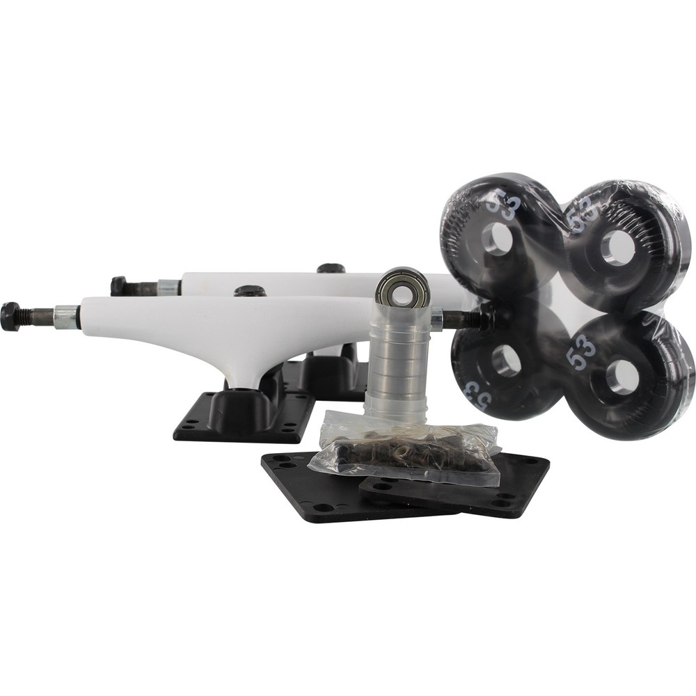Essentials Skateboard Components White Black Trucks with 53mm Black Wheels, Bear