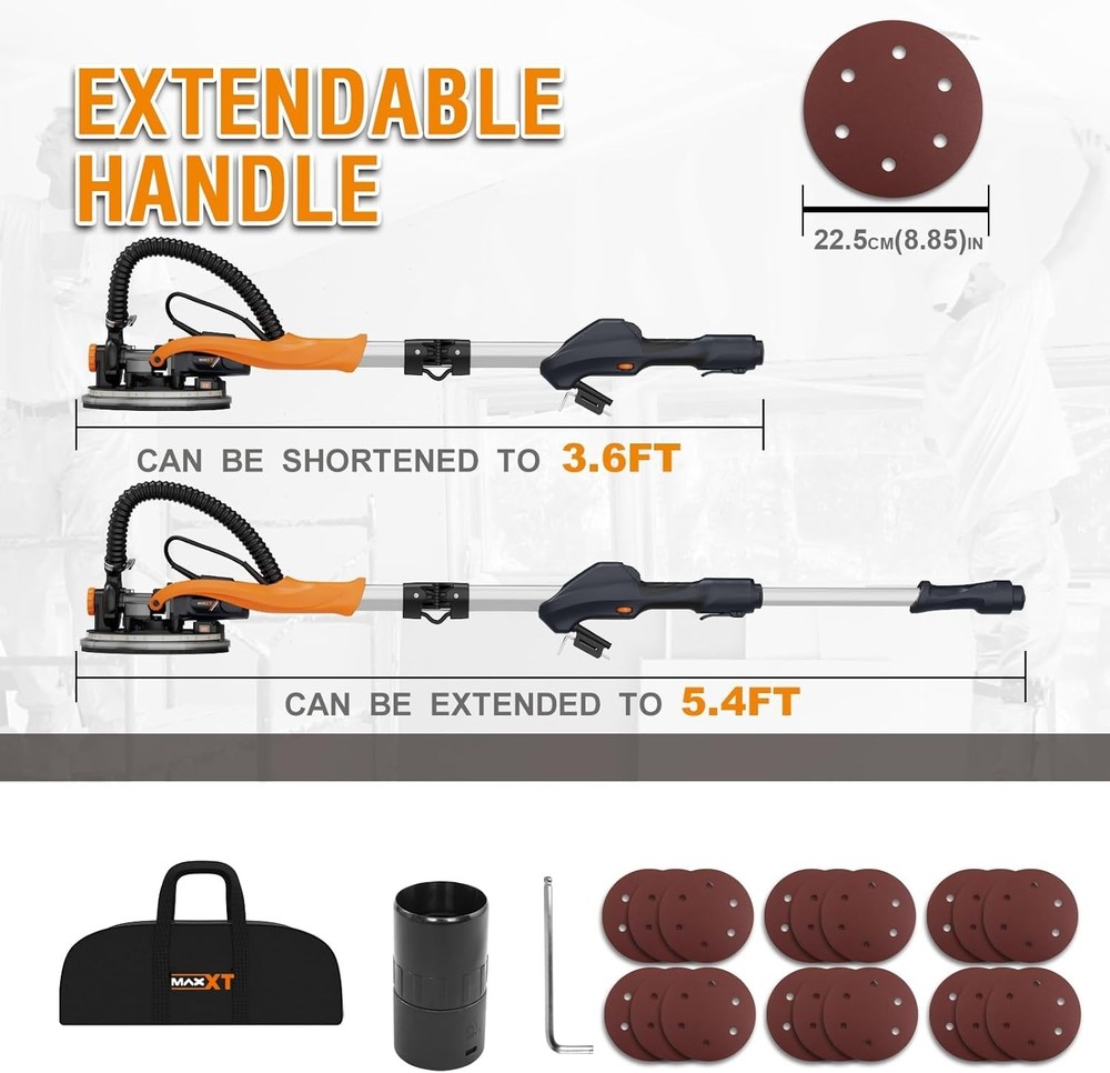 Drywall Sander with Vacuum Dust Collection, Popcorn Ceiling Removal Tool, 6 V...