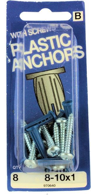 #8-10 x 1" Plastic Anchors with Screws - 8 Pack