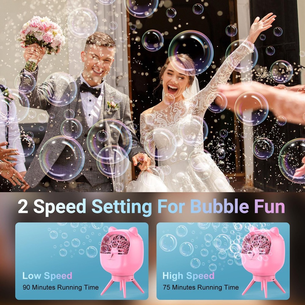 UckPure Automatic Bubble Machine Rechargeable Rotatable Pink 38000+ Bubbles/Min