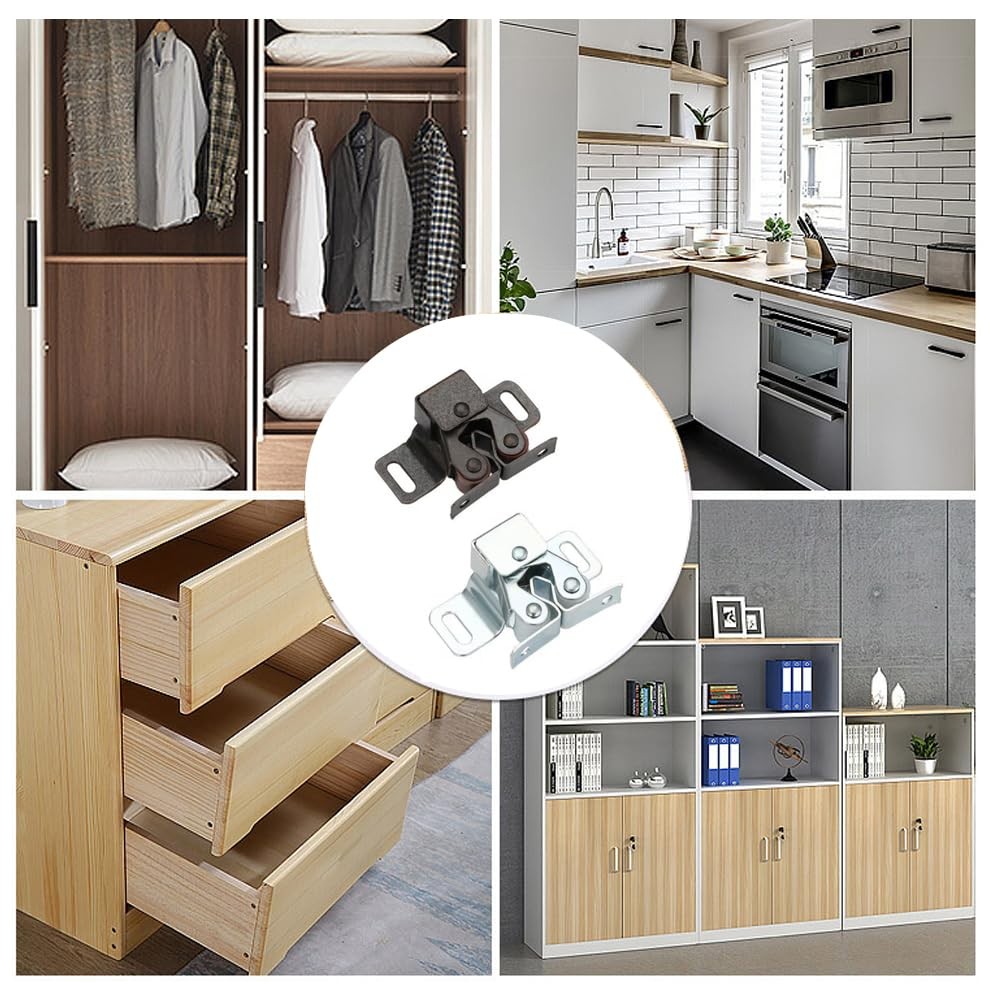 6 Pack Double Roller Catch with Spear Strike Cabinet Closet Doors Roller Catch