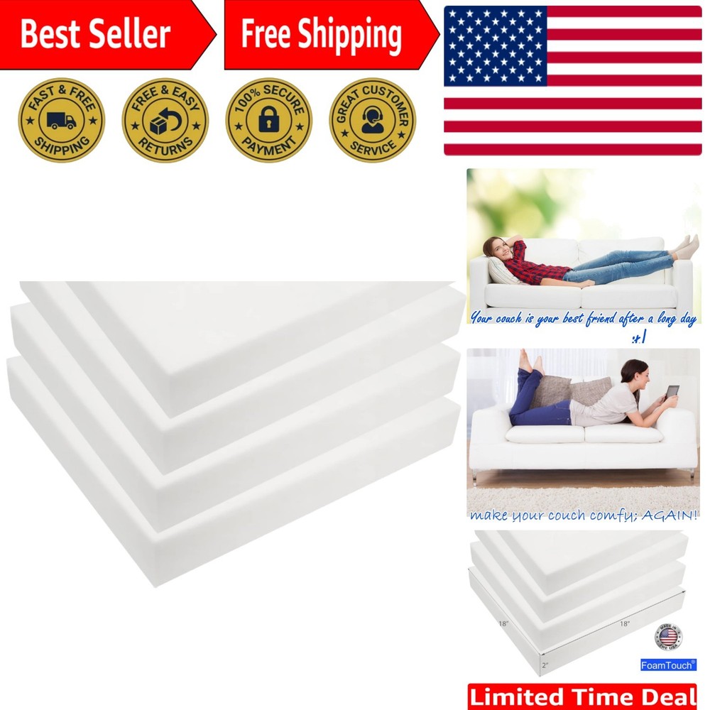 Durable 2" High Density Foam Cushions 4-Pack, Perfect for Upholstery Projects