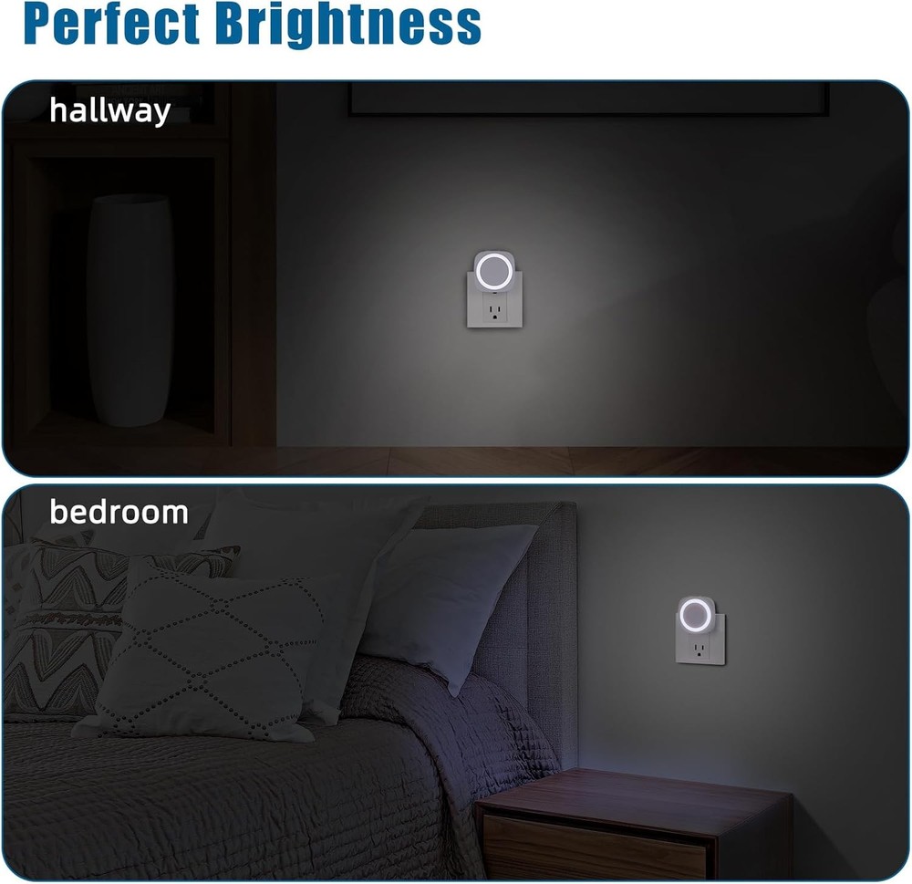 White Night Lights Plug into Wall, 4 Packs Dimmable Light with