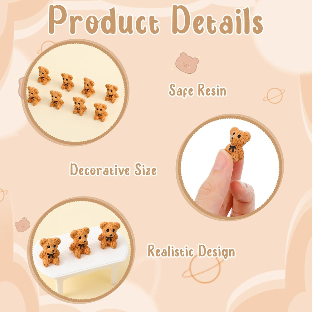 50 Pcs Mini Teddy Bears Mini Resin Figures Small Miniature Bear Cute Tiny Bears