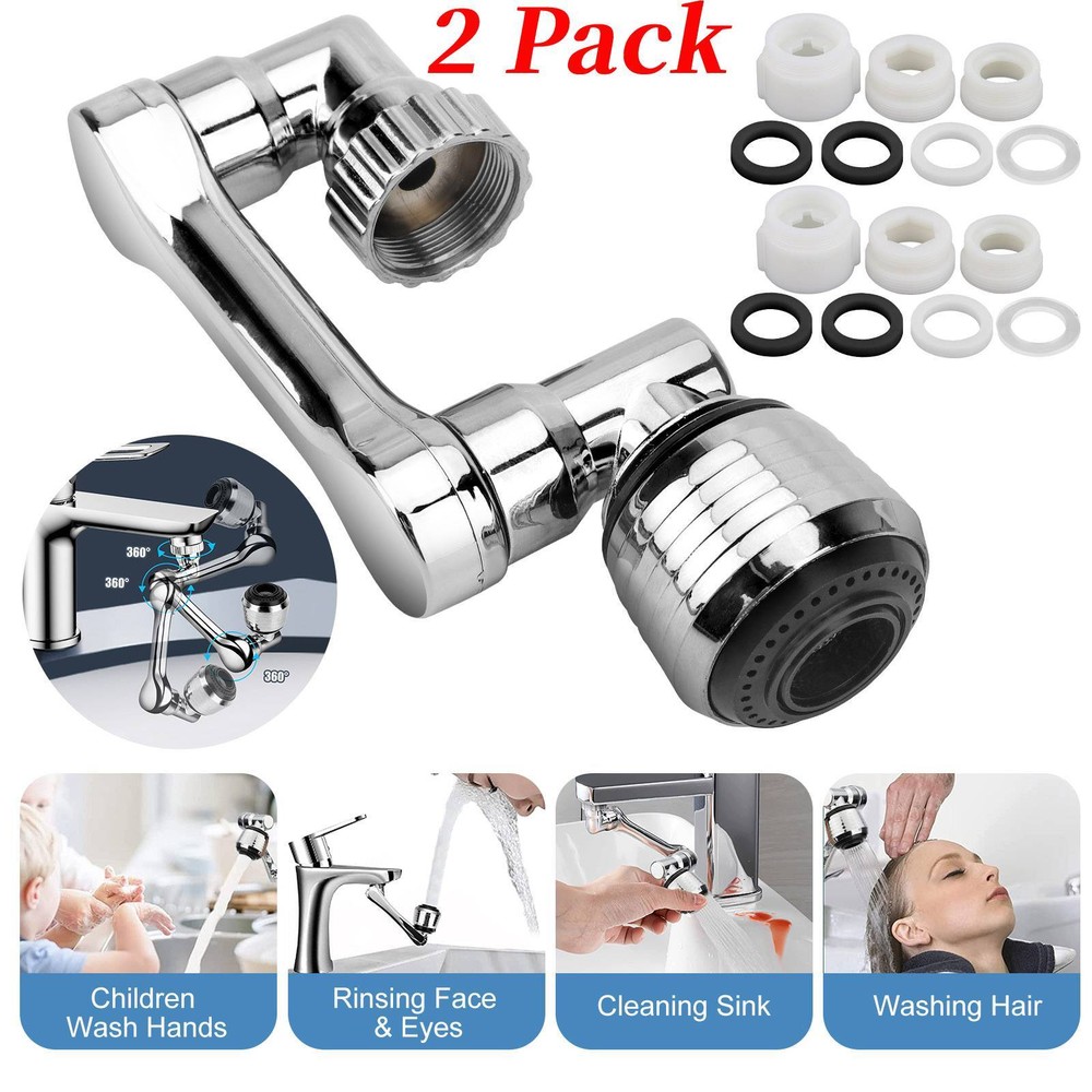 2Pack Universal 1080° Swivel Extension Faucet Aerator Rotate Robotic Arm Kitchen