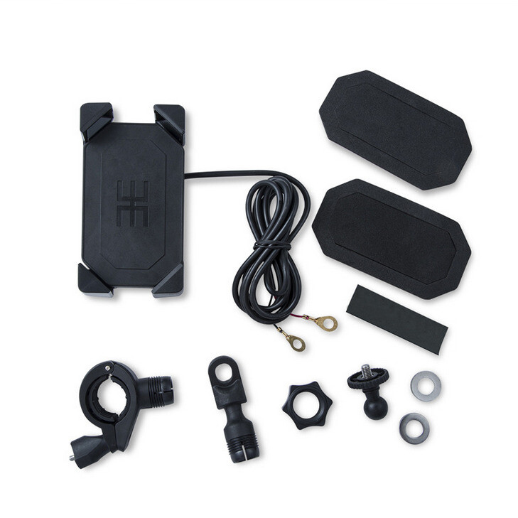 Motorcycle Handlebar Mirror Base Install GPS Cell Phone Holder USB Charger Mount