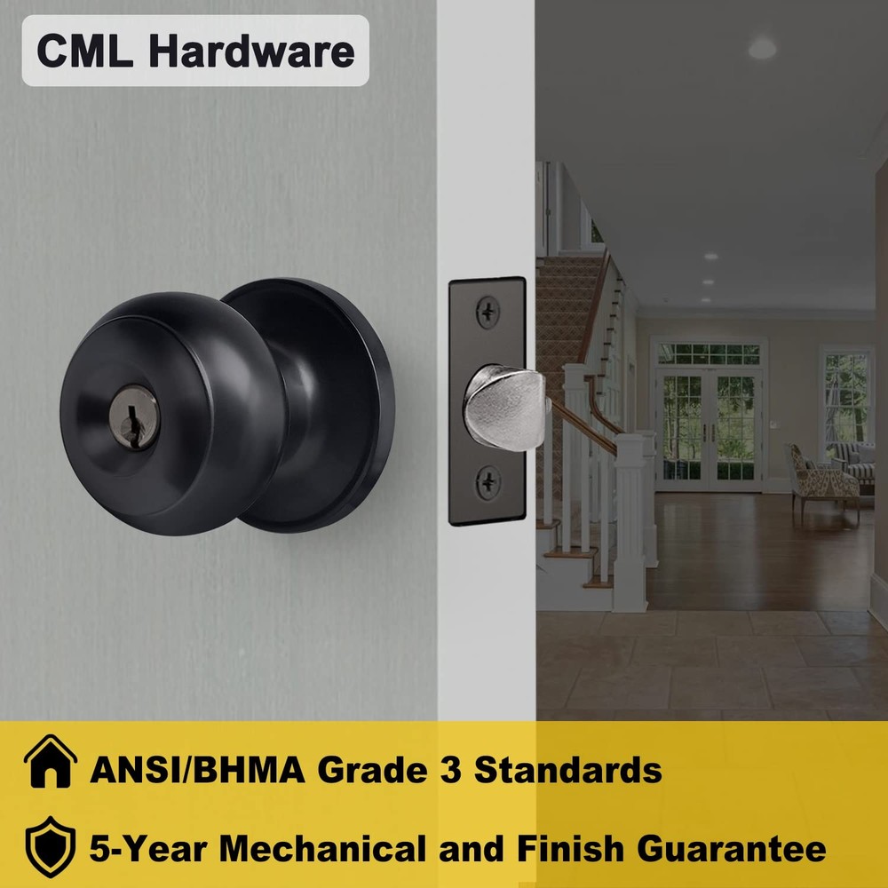 CML Hardware Matte Black Keyed Entry Door Knob for 1 Pack,