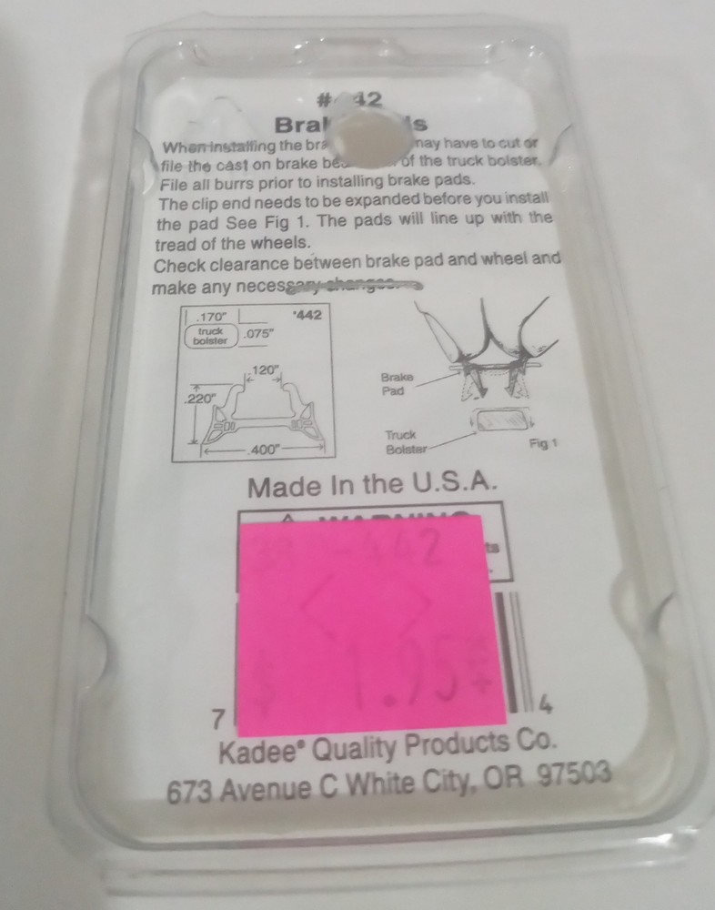 Kadee HO Plastic #442 Brake Pads (2 Pr Pkg) 1:87th Scale
